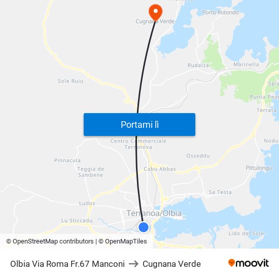 Olbia Via Roma Fr.67 Manconi to Cugnana Verde map