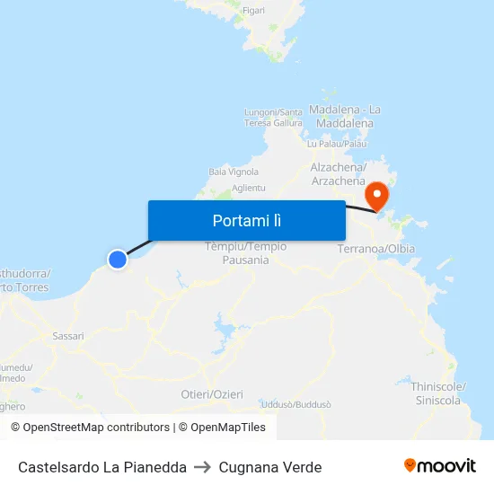 Castelsardo La Pianedda to Cugnana Verde map