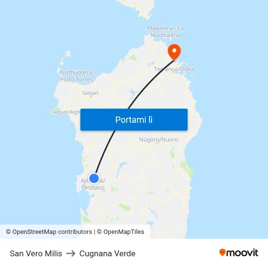 San Vero Milis to Cugnana Verde map
