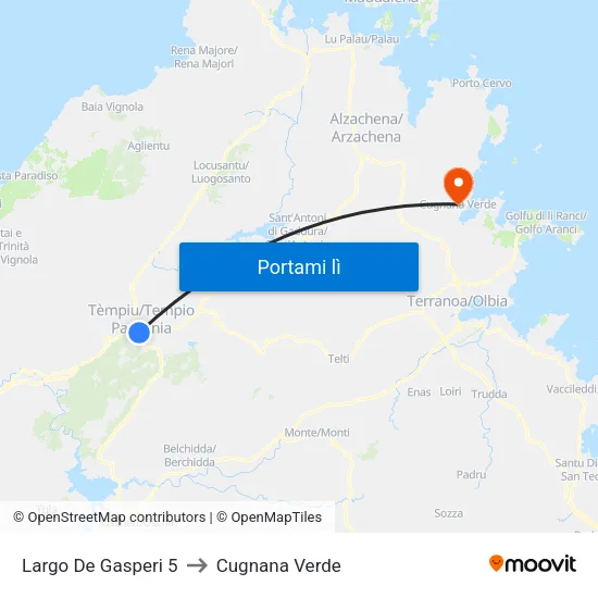 Largo De Gasperi 5 to Cugnana Verde map
