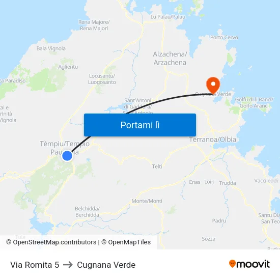Via Romita 5 to Cugnana Verde map