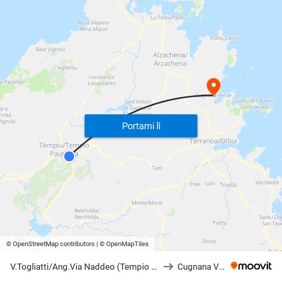 V.Togliatti/Ang.Via Naddeo (Tempio Pausania) to Cugnana Verde map