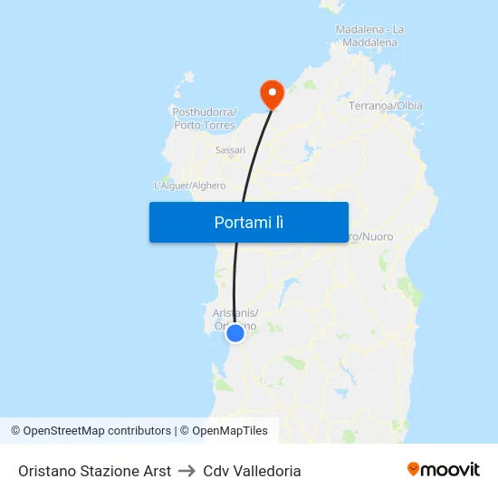 Oristano Stazione Arst to Cdv Valledoria map