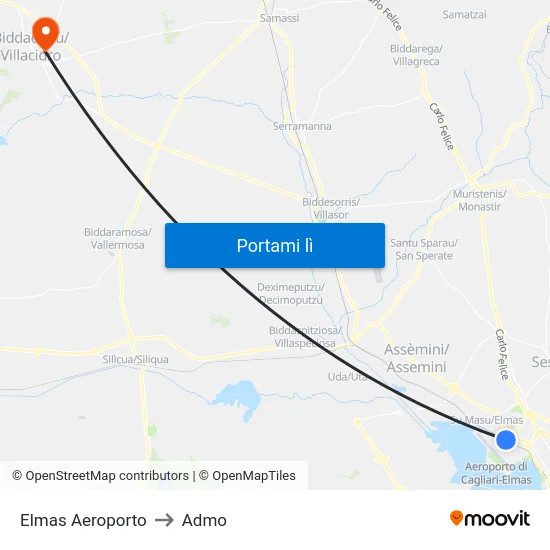Elmas Aeroporto to Admo map