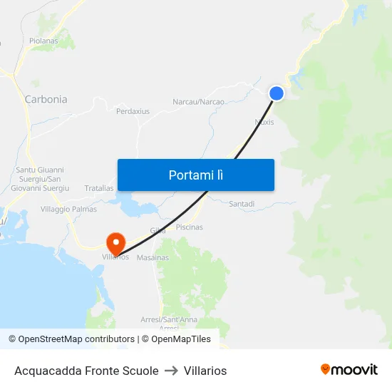 Acquacadda Fronte Scuole to Villarios map
