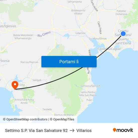 Settimo S.P. Via San Salvatore 92 to Villarios map