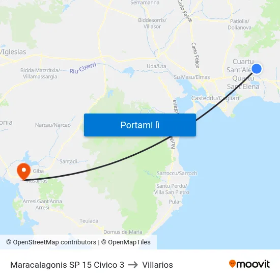 Maracalagonis SP 15 Civico 3 to Villarios map