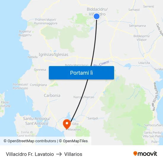 Villacidro Fr. Lavatoio to Villarios map