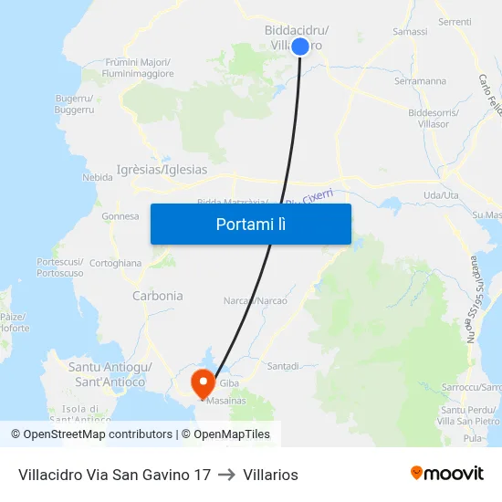 Villacidro Via San Gavino 17 to Villarios map