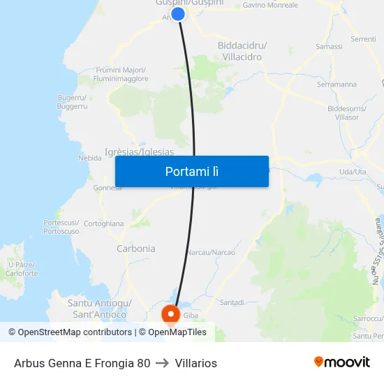 Arbus Genna E Frongia 80 to Villarios map