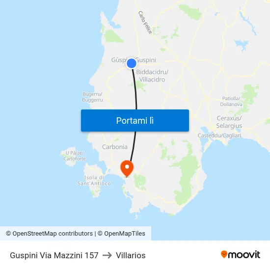 Guspini Via Mazzini 157 to Villarios map