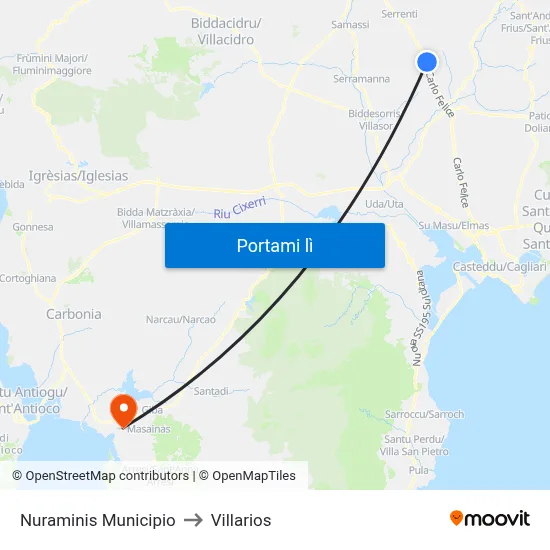 Nuraminis Municipio to Villarios map