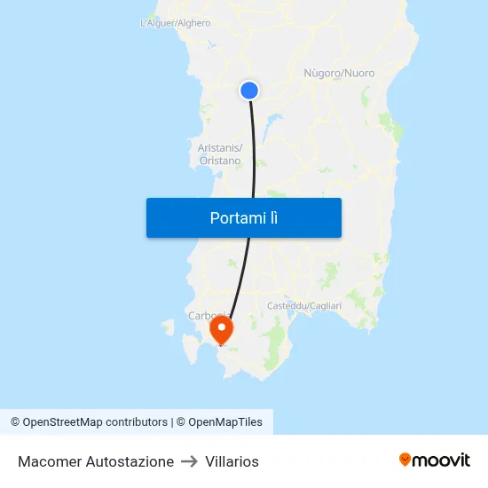 Macomer Autostazione to Villarios map
