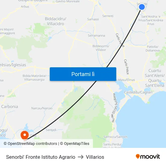 Senorbi' Fronte Istituto Agrario to Villarios map