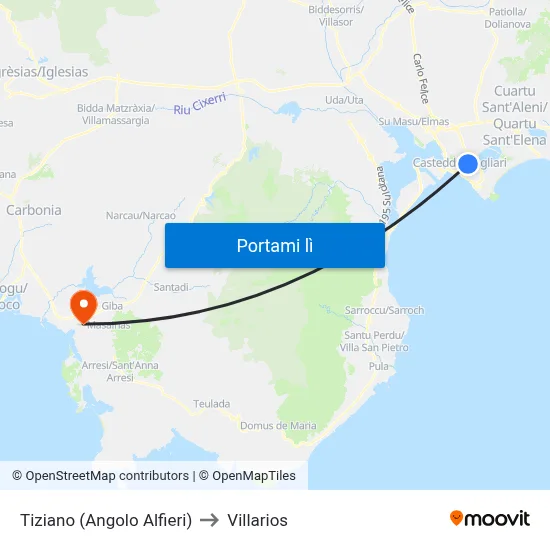 Tiziano (Angolo Alfieri) to Villarios map