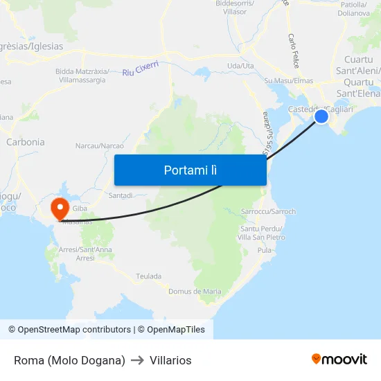 Roma (Molo Dogana) to Villarios map