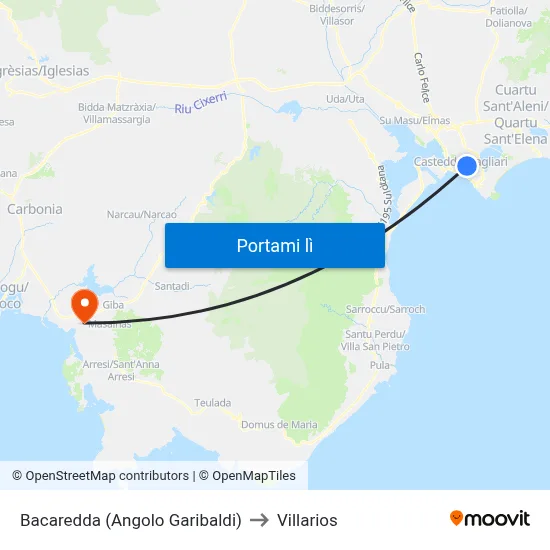 Bacaredda (Angolo Garibaldi) to Villarios map