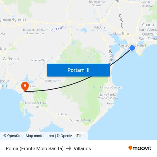 Roma (Fronte Molo Sanità) to Villarios map