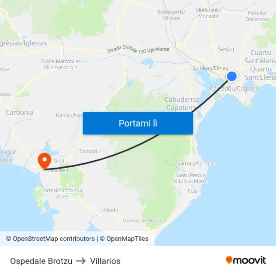 Ospedale Brotzu to Villarios map
