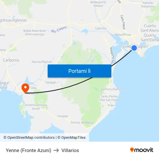 Yenne (Fronte Azuni) to Villarios map