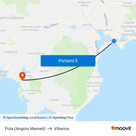 Pola (Angolo Mameli) to Villarios map