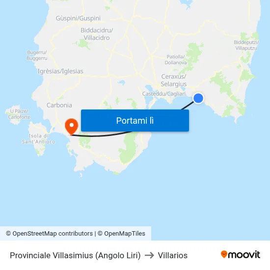 Provinciale Villasimius (Angolo Liri) to Villarios map