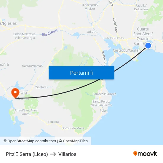 Pitz'E Serra (Liceo) to Villarios map