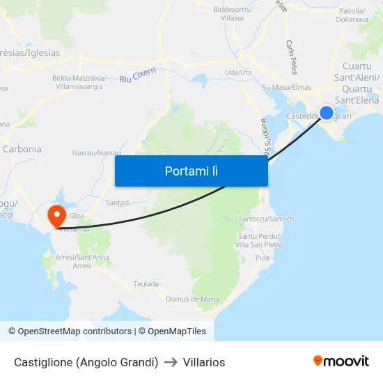 Castiglione (Angolo Grandi) to Villarios map