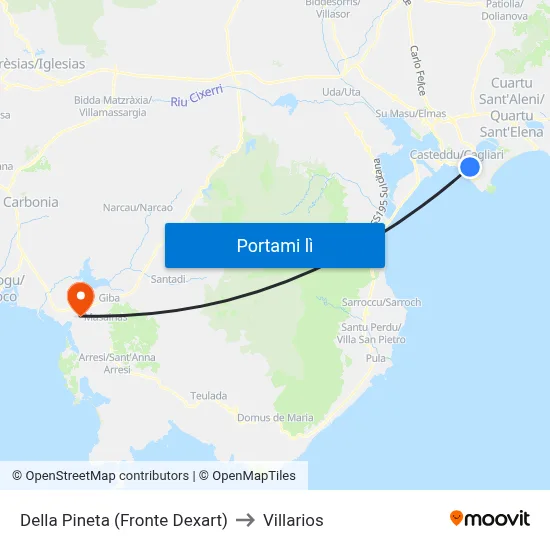 Della Pineta (Fronte Dexart) to Villarios map