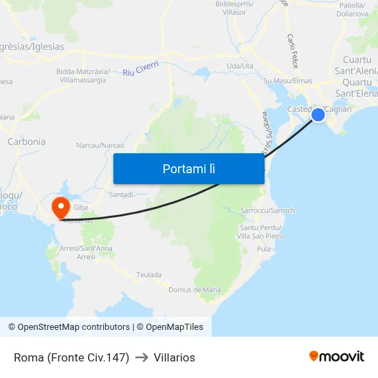 Roma (Fronte Civ.147) to Villarios map