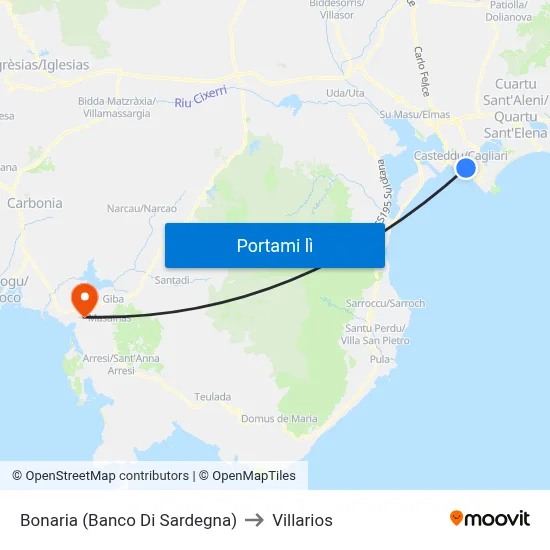 Bonaria (Banco Di Sardegna) to Villarios map