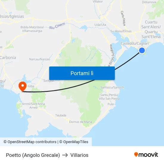 Poetto (Angolo Grecale) to Villarios map