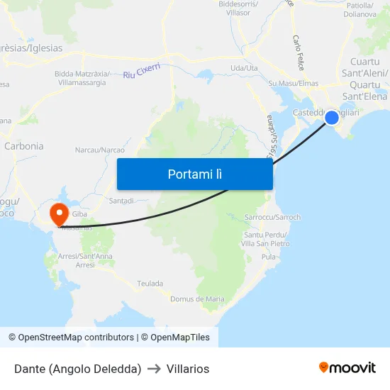 Dante (Angolo Deledda) to Villarios map