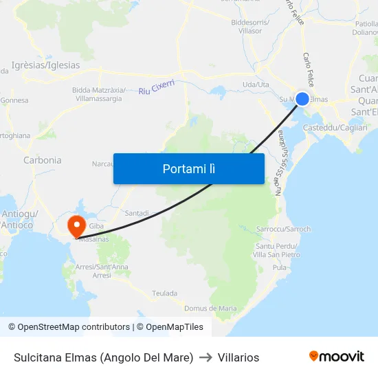 Sulcitana Elmas (Angolo Del Mare) to Villarios map