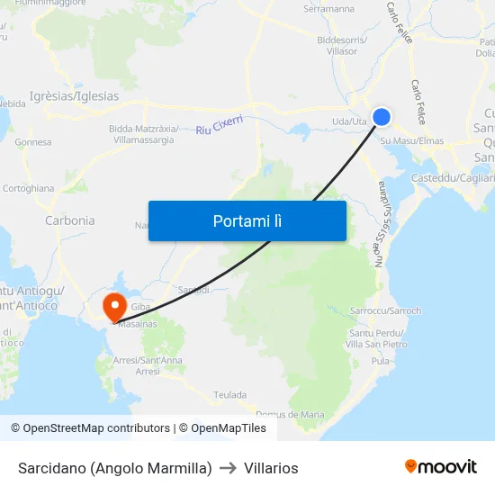 Sarcidano (Angolo Marmilla) to Villarios map