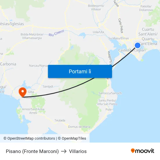 Pisano (Fronte Marconi) to Villarios map