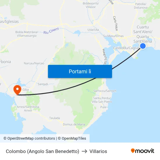 Colombo (Angolo San Benedetto) to Villarios map