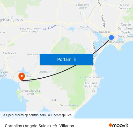 Cornalias (Angolo Sulcis) to Villarios map