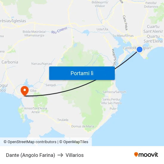 Dante (Angolo Farina) to Villarios map