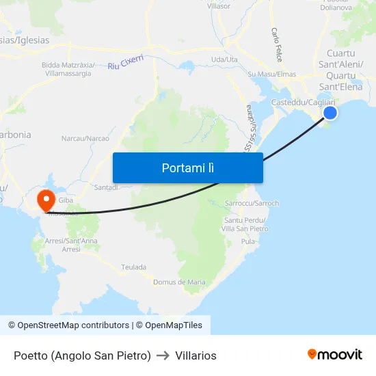 Poetto (Angolo San Pietro) to Villarios map