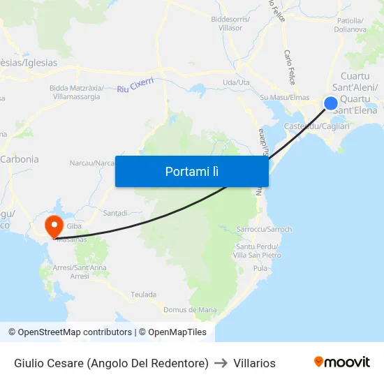 Giulio Cesare (Angolo Del Redentore) to Villarios map