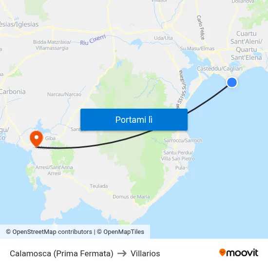 Calamosca (Prima Fermata) to Villarios map