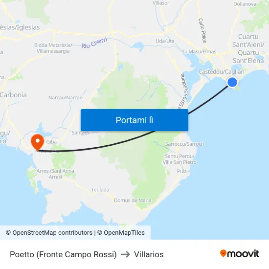 Poetto (Fronte Campo Rossi) to Villarios map