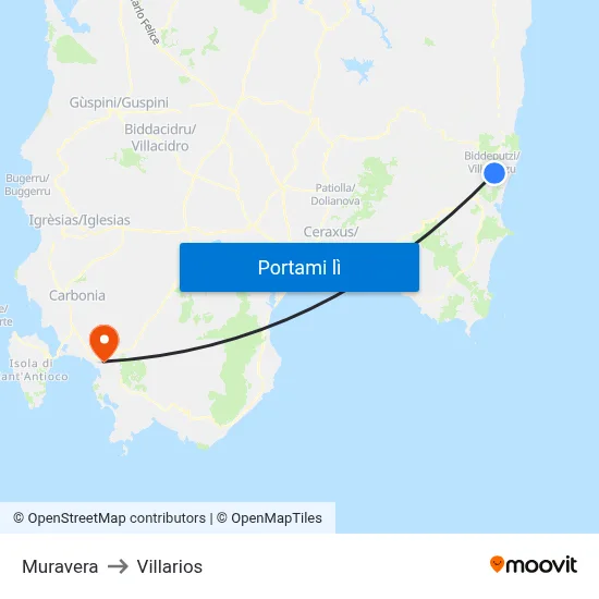 Muravera to Villarios map
