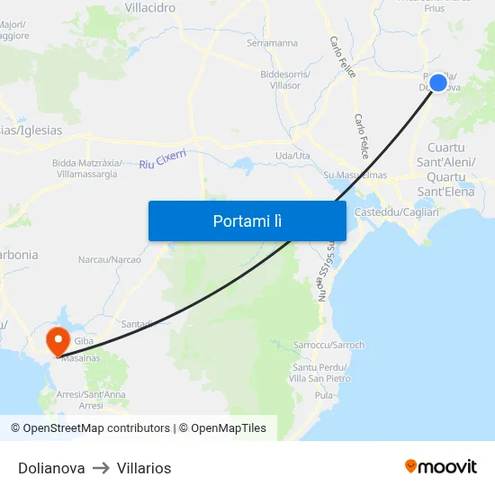 Dolianova to Villarios map