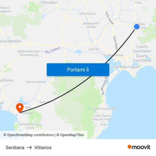 Serdiana to Villarios map