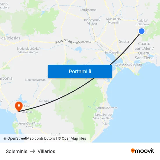 Soleminis to Villarios map