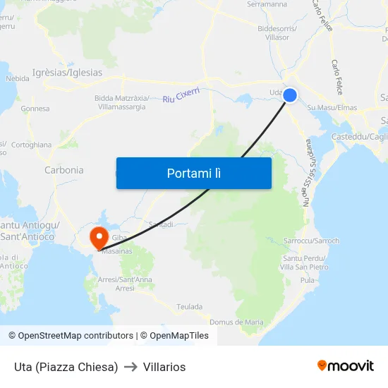 Uta (Piazza Chiesa) to Villarios map