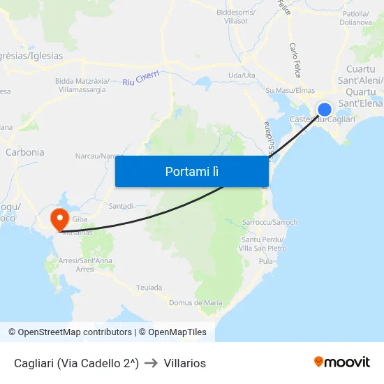 Cagliari (Via Cadello 2^) to Villarios map
