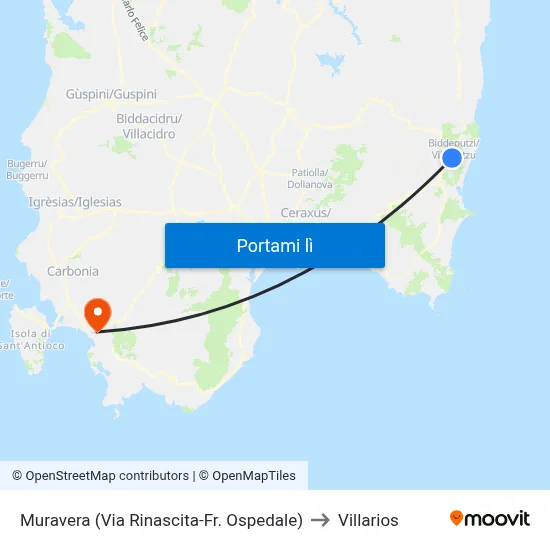 Muravera (Via Rinascita-Fr. Ospedale) to Villarios map